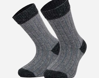 2 Pairs of Wool Socks in Grey/Anthracite Colors, Alpaca Wool Winter Children's Socks, Thermal Insulated Winter Socks, Unisex Wool Socks