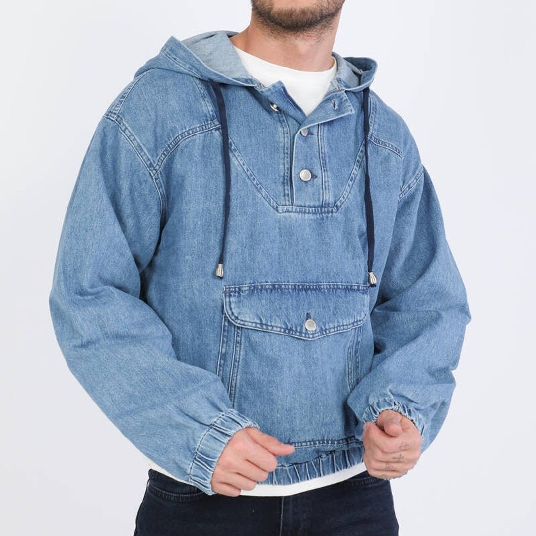 Men's Denim Sweatshirt Blue, Designer Denim Jacket