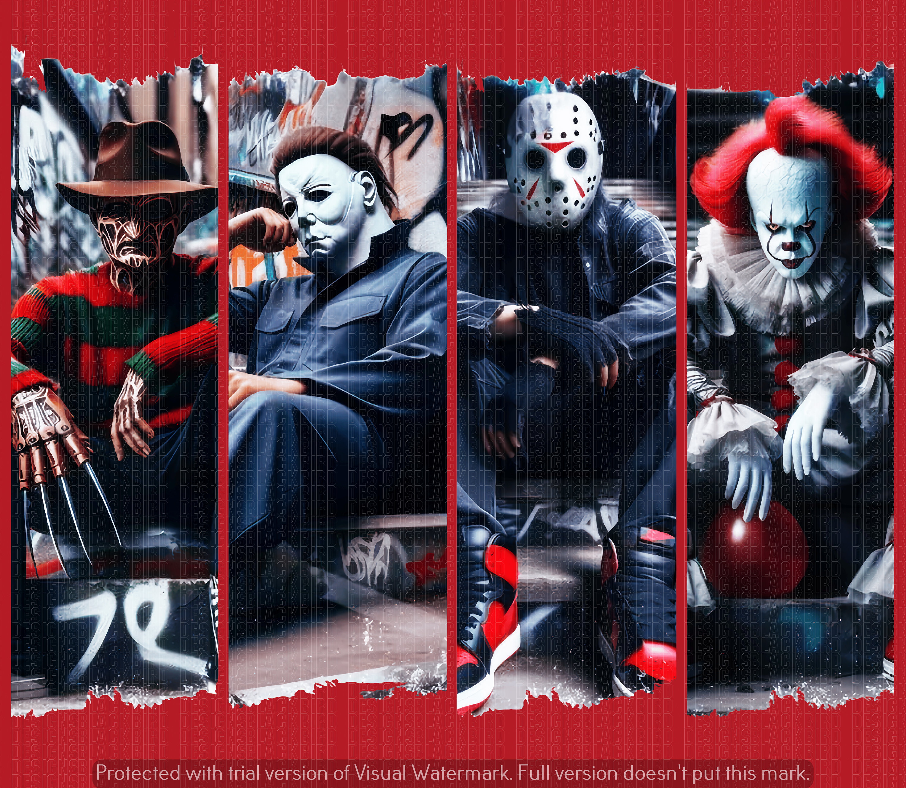 Halloween Characters Tumbler Design.  PNG file for 20 oz skinny tumbler