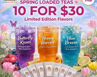 Spring Loaded Teas 10 Pack | Sugar Free Energy Drink Mix | Clean Energy Drink | Low Calorie Tea Powder | 220mg Caffeine
