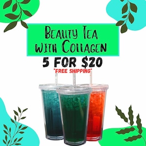 5 Pack Beauty Collagen Tea | Skin + Energy Boost | Sugar-Free Loaded Tea Mix | Assorted Flavors