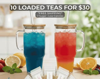 10 Pack Loaded Tea Powder | Sugar-Free Energy Drink Mix | Custom Flavors | Hydration Drink | Vitamin-Infused
