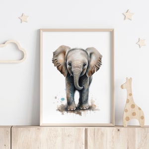 Imprimibles de pared African Safari Baby Animal para guardería o habitación infantil en acuarela.