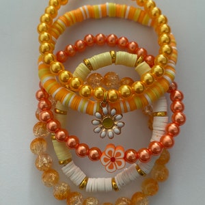 Orange Flower Clay Bracelet Set, Preppy Bracelet, Cute bracelet, Stylish Bracelet