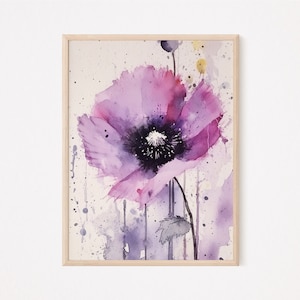 Watercolor Poppy |  Purple Floral Art |  Art Print |  Floral Decor |  Nature Painting |  Purple Flower Art