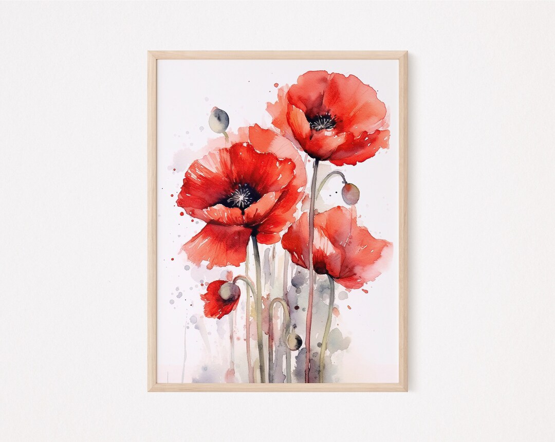 Red Poppy Art | Watercolor Floral | Poppy Wall Art | Floral Decor | Red ...