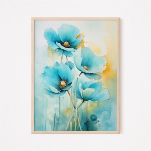 Teal Poppy Wall Art |  Watercolor Poppy |  Poppy Decor |  Floral Print |  Teal Flower Artwork |  Nature Decor
