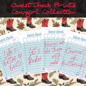 Cowgirl Guest Check Poster Collection | Set of 14 Prints | Guest Check Art | Guest Check Wall Art | Guest Check Print | Cheers Print