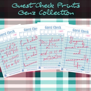 GenZ Guest Check Poster Collection | Set of 11 Prints | Guest Check Art | Guest Check Wall Art | Guest Check Print | Cheers Print