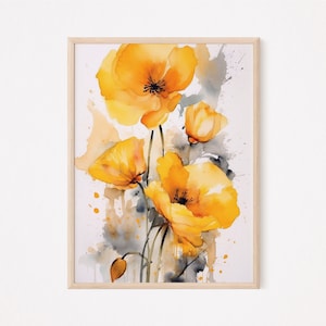 Yellow Poppy |  Watercolor Art |  Poppy Wall Decor |  Floral Painting |  Yellow Flower |  Nature Poster