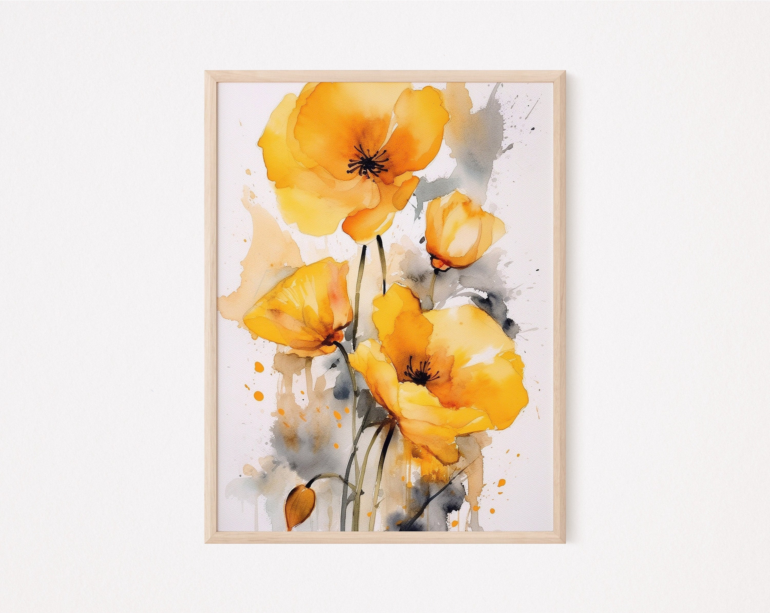 Yellow Poppy |  Watercolor Art |  Poppy Wall Decor |  Floral Painting |  Yellow Flower |  Nature Poster