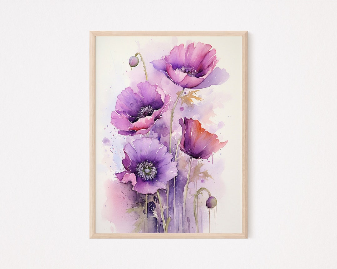 Watercolor Poppy Art | Purple Floral Decor | Poppy Wall Decor | Floral ...