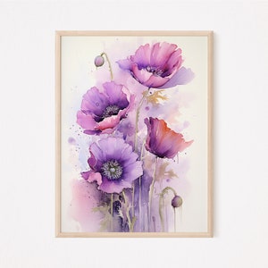 Watercolor Poppy Art |  Purple Floral Decor |  Poppy Wall Decor |  Floral Print |  Purple Flower Art |  Nature Art