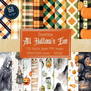 Halloween Digital Paper Pack 150 Seamless Patterns Halloween Patterns Bundle Halloween Paper DIY Halloween Seamless Repeating Patterns PNG
