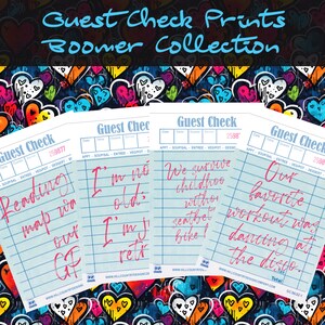 Boomers Guest Check Poster Collection | Set of 12 Prints | Guest Check Art | Guest Check Wall Art | Guest Check Print | Cheers Print