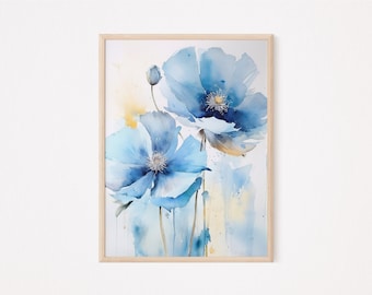 Blue Poppy Decor | Watercolor Floral | Botanical Art | Poppy Flower ...