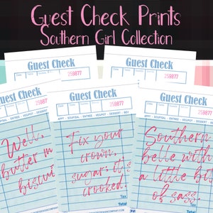 Southern Girl Guest Check Poster Collection | Set of 13 Prints | Guest Check Art | Guest Check Wall Art | Guest Check Print | Cheers Print