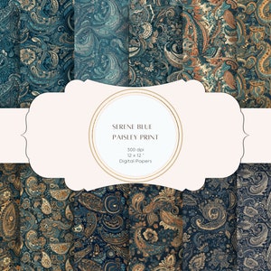 Bundle de papier numérique imprimé cachemire bleu serein - motif transparent - téléchargement immédiat