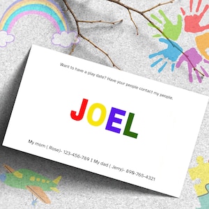 Kinder Calling Card Vorlage, druckbare Spieldatumskarte für Mädchen oder Jungen, einfache niedliche Visitenkartengröße Canva bearbeitbar Sofortiger Download Digital
