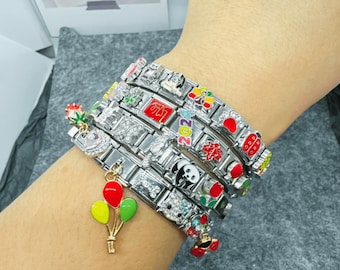 18 Link Charms Italian Bracelet, Custom Vintage Custom Adjustable Stainless Steel bracelet, links 9mm wide, friendship bracelet