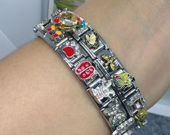 Charms Italian Bracelet, Custom Vintage Custom Adjustable Stainless Steel bracelet, links 9mm wide, friendship bracelet