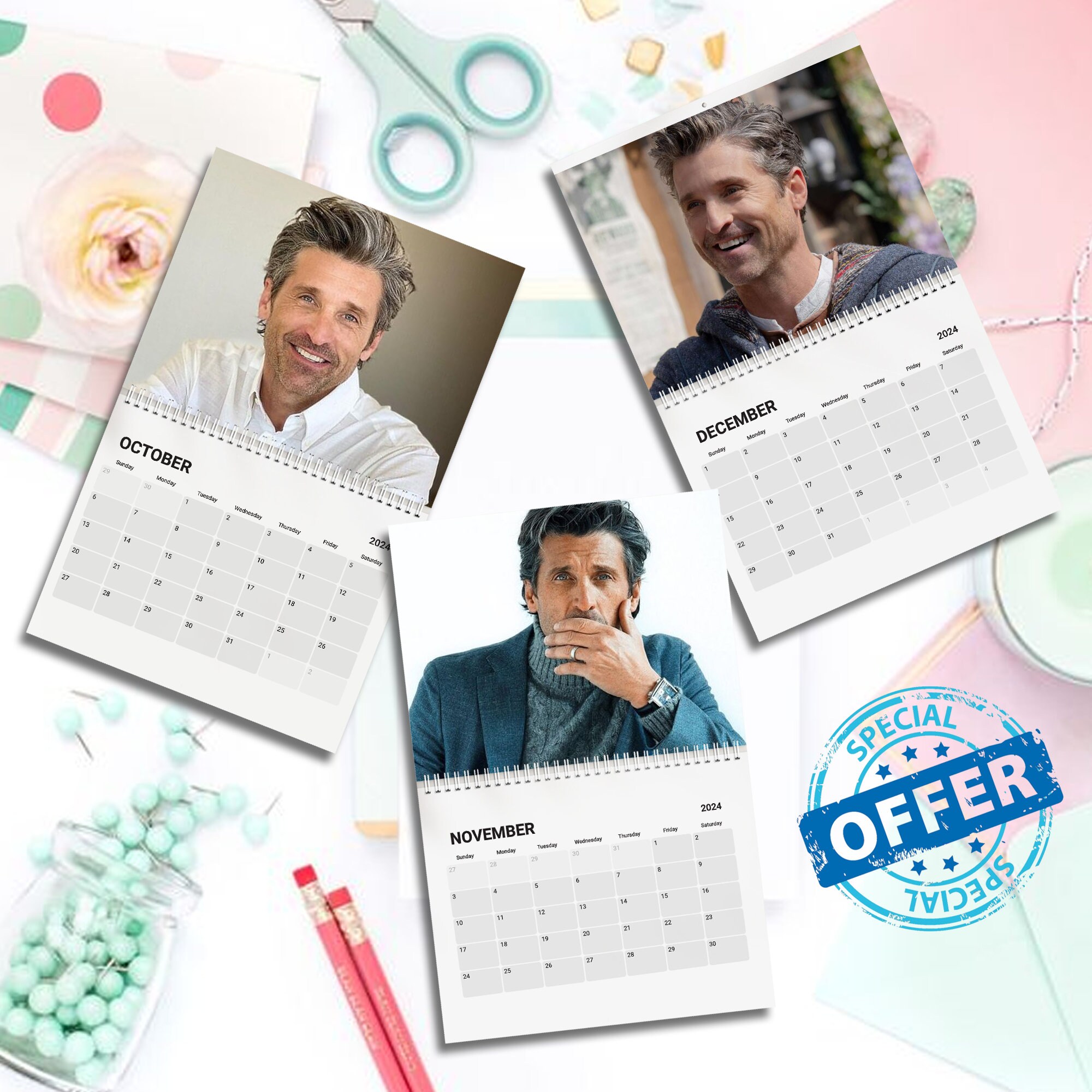 Patrick Dempsey 2024 Wall Calendar, Patrick Dempsey Planner 2024 sold