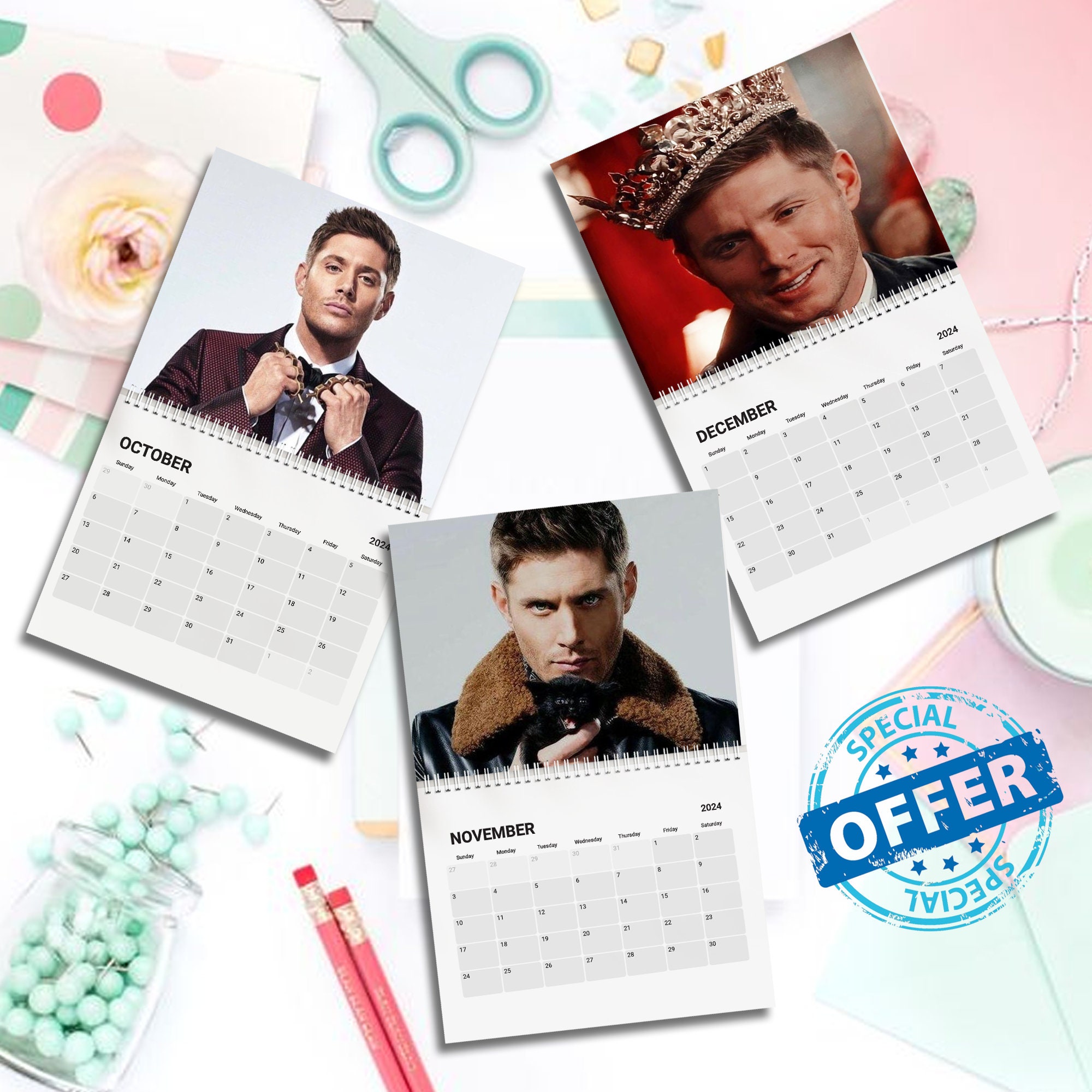 Jensen Ackles 2024 Wall Calendar, Desk Calendar 2024, Jensen Ackles