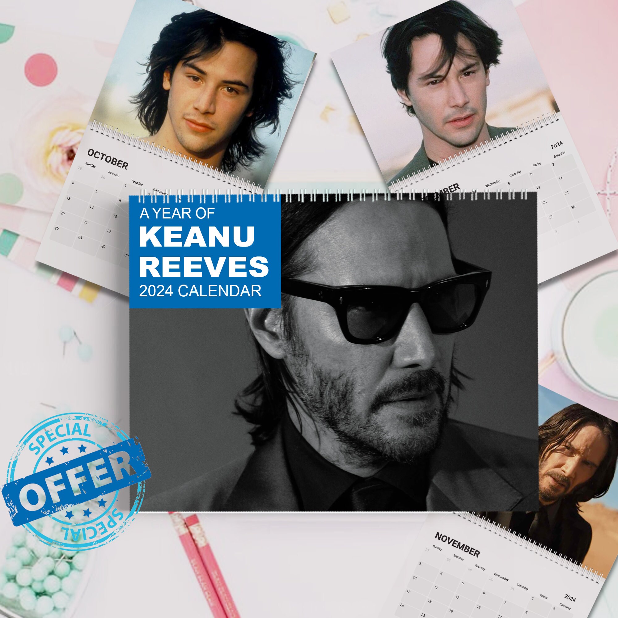 2024 Keanu Reeves Desk Calendar, 2024 Wall Calendar, Keanu Reeves 2024