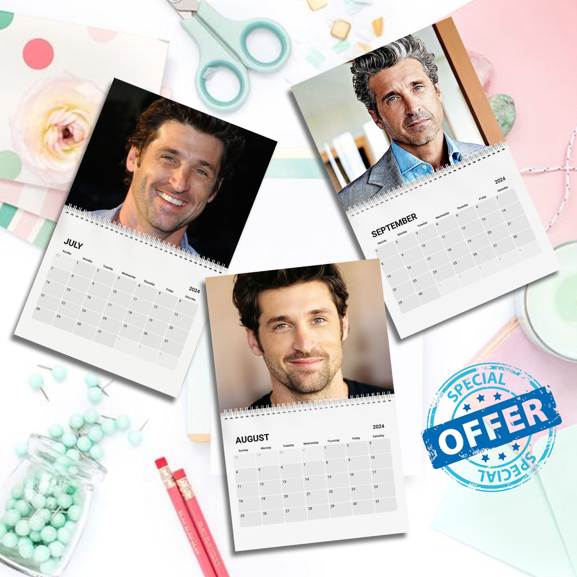 Patrick Dempsey 2025 Wall Calendar, Patrick Dempsey Planner 2025 sold