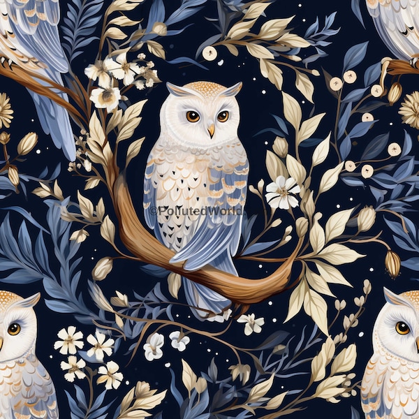 Snowy Owl Elegance #1 Seamless Pattern Seasonal Digital Paper Image