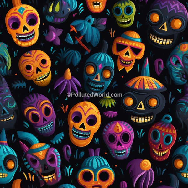 Halloween Masks #3 Seamless Pattern Halloween Digital Paper Image