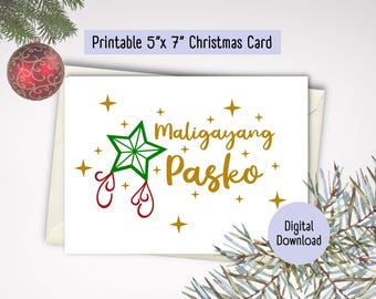 Printable Christmas Card | Maligayang Pasko Printable Card | 5"x7" Printable Card | Filipino Christmas Card | Print & Cut | Digital Download