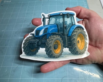Watercolor Blue Tractor Sticker – Large Farm Vehicle Illustration
