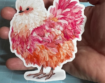 Fluffy red silky chicken watercolor sticker