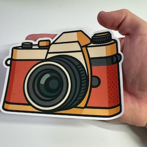 Pegatina de cámara réflex vintage: calcomanía troquelada para fotografía retro