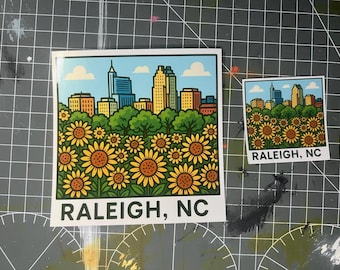 Raleigh NC Sticker – Sunflower City Skyline Vinyl Decal for North Carolina Lovers & Travelers