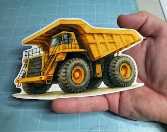 Watercolor Mining Dump Truck Sticker – Massive Yellow Hauler Illustration
