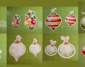 Watercolor Christmas Ornament Sticker Set