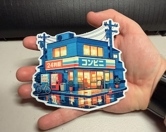 Nighttime Japanese Convenience Store Sticker