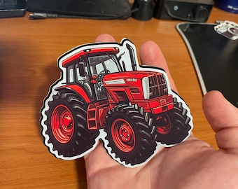 Diecut red tractor sticker