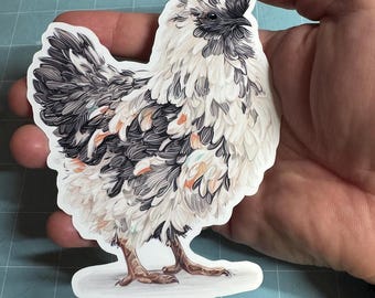 Fluffy Black Chicken Sticker Watercolor Farm Animal