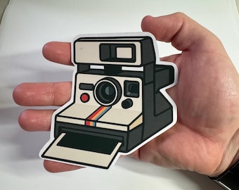Retro Polaroid Camera Sticker – Vintage Instant Camera with Rainbow Stripe