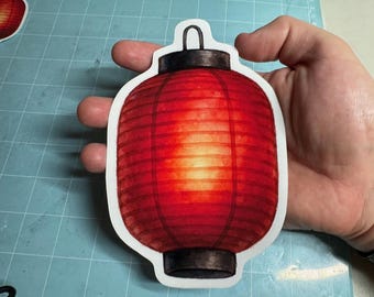 Watercolor Japanese Red Lantern Sticker – Traditional Festival Paper Lamp Art