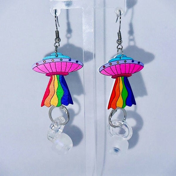 Rainbow UFO Loop Earplug/AirPod Holder Earrings