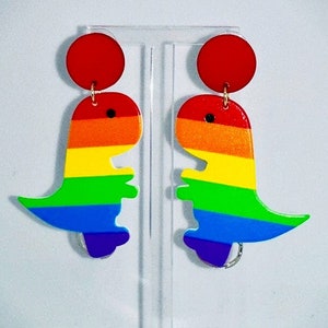 Rainbow Dinosaur Loop Earplug/AirPod Holder Earrings