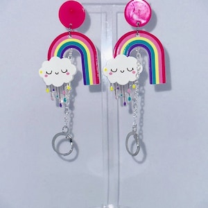 Rainbow and Cloud Loop Earplug/AirPod Holder Earrings