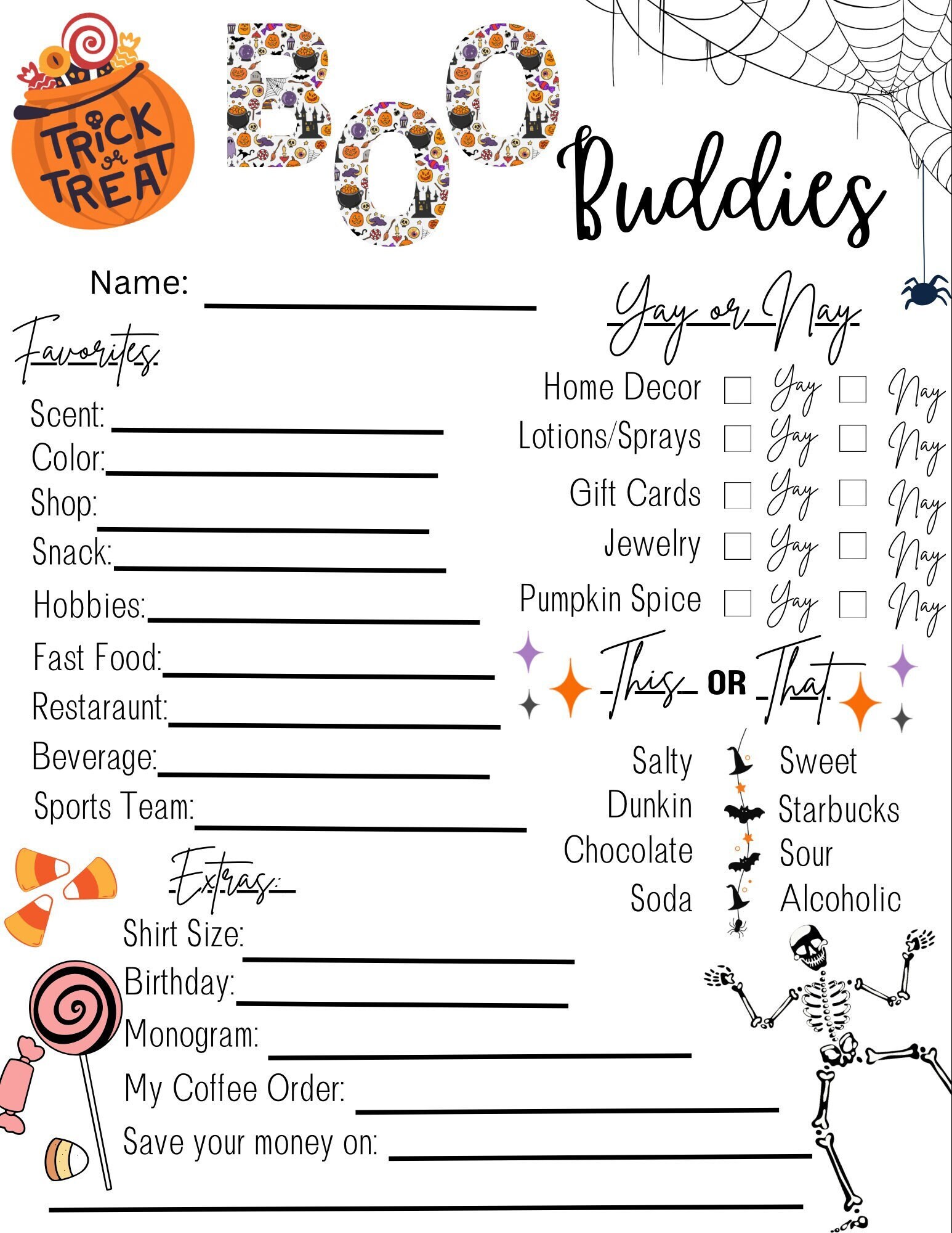 boo buddies questionnaire - etsy israel