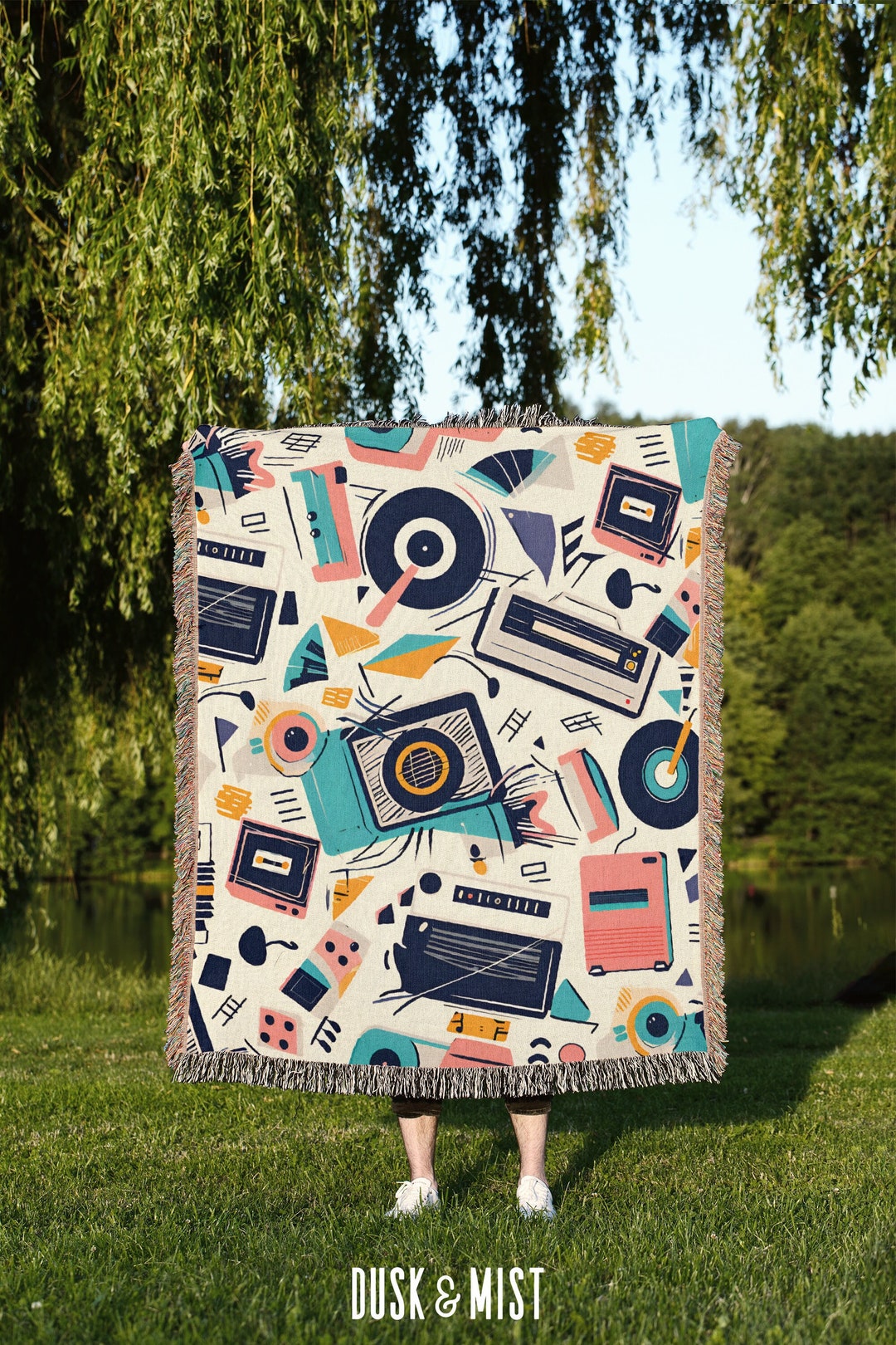 80's Retro Light Cassette Woven Throw Blanket Cozy Retro Music Design ...
