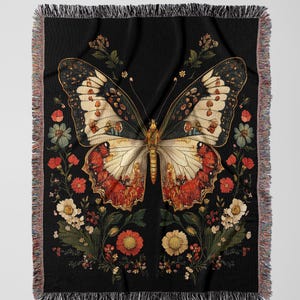 Botanical Butterfly Blanket | Whimsical Garden Throw | Cottagecore Decor | Cozy Woven Blanket Gift | Nature Inspired Art Tapestry