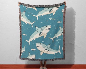 Shark Woven Cotton Throw Blanket | Ocean Coastal Decor